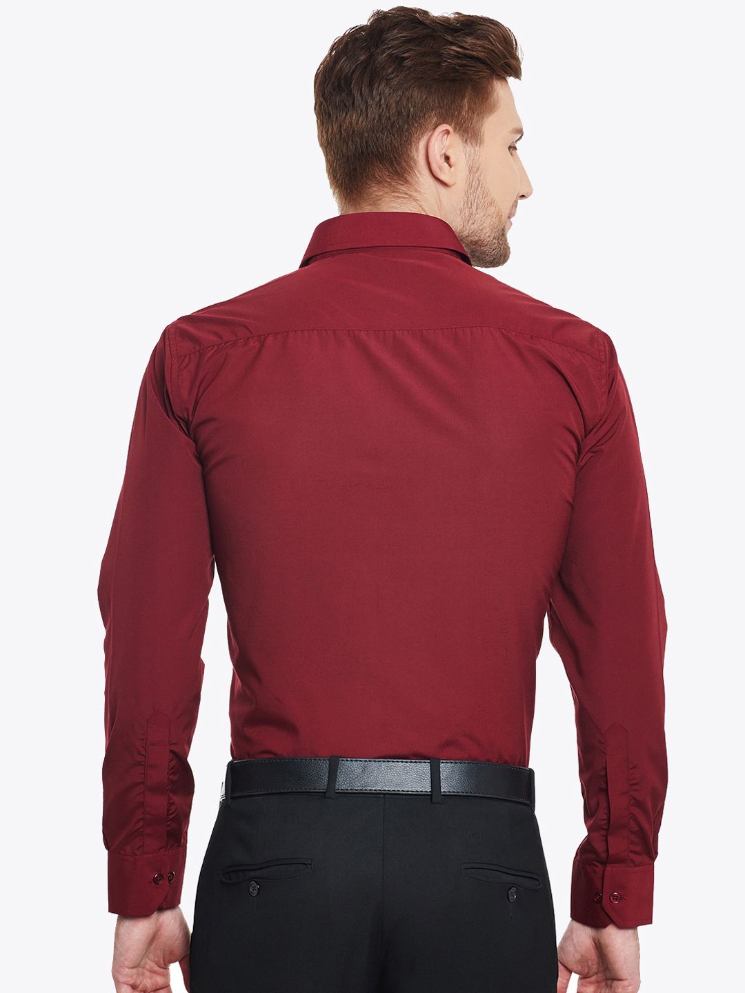 English Navy Men Maroon Slim Fit Solid Formal Shirt