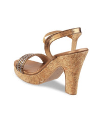 Mochi Gold-Toned Textured Block Heels