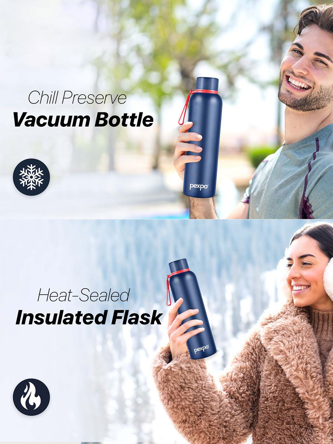 Pexpo Bravo Denim Blue ISI Certified Thermosteel Hot & Cold Flask Water Bottle - 1 L