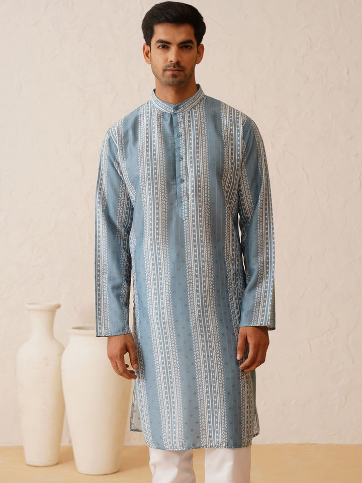 SOJANYA Kurta Lurus Kolar Mandarin Bercetak Geometrik Kapas Sutera