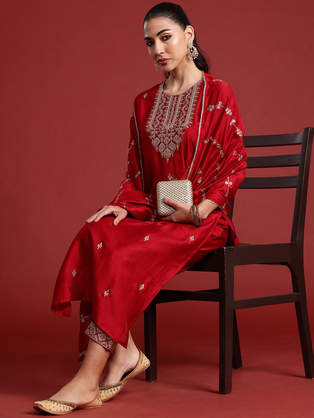 Indo Era Ethnic Motifs Embroidered Sequinned Kurta With Trousers & Dupatta
