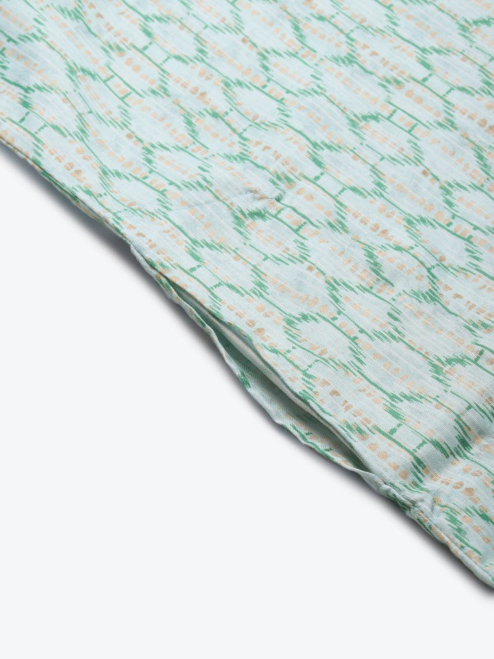 SOJANYA Men Sea Green & Beige Pure Cotton Geometric Printed Kurta