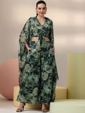 Libas Floral Printed V-Neck Top & Palazzo With Shrug