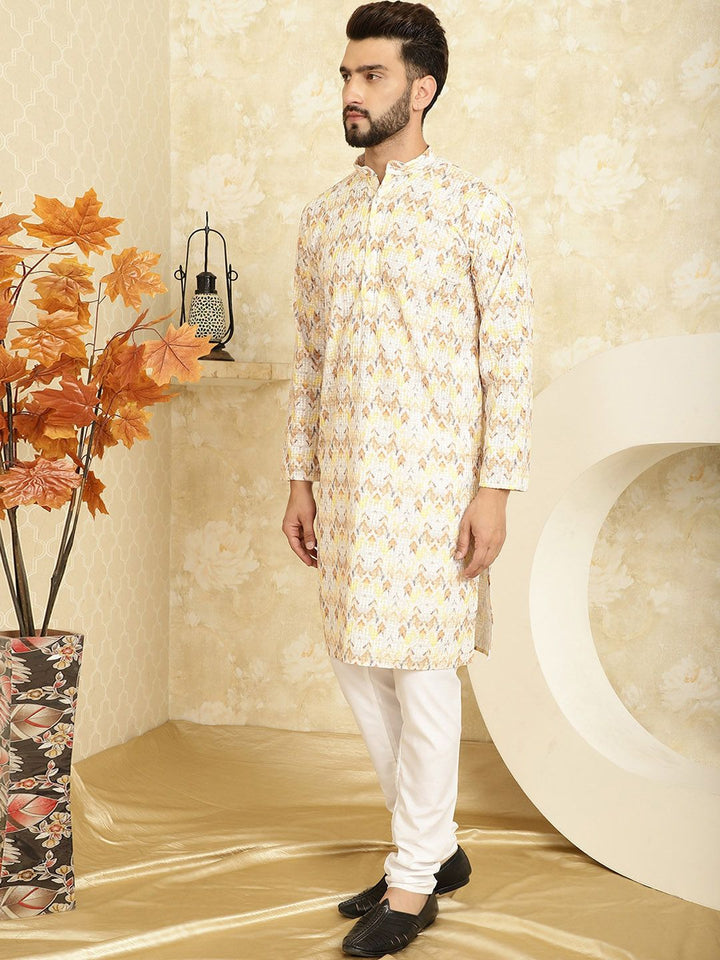 SOJANYA Abstract Printed Regular Thread Work Pure Cotton Kurta With Churidar
