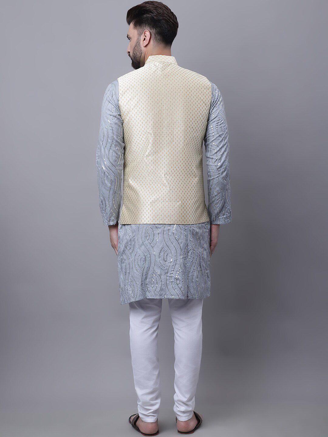 SOJANYA Ethnic Motifs Sequinned Embellished Pure Cotton Kurta With Pyjama & Nehru Jacket