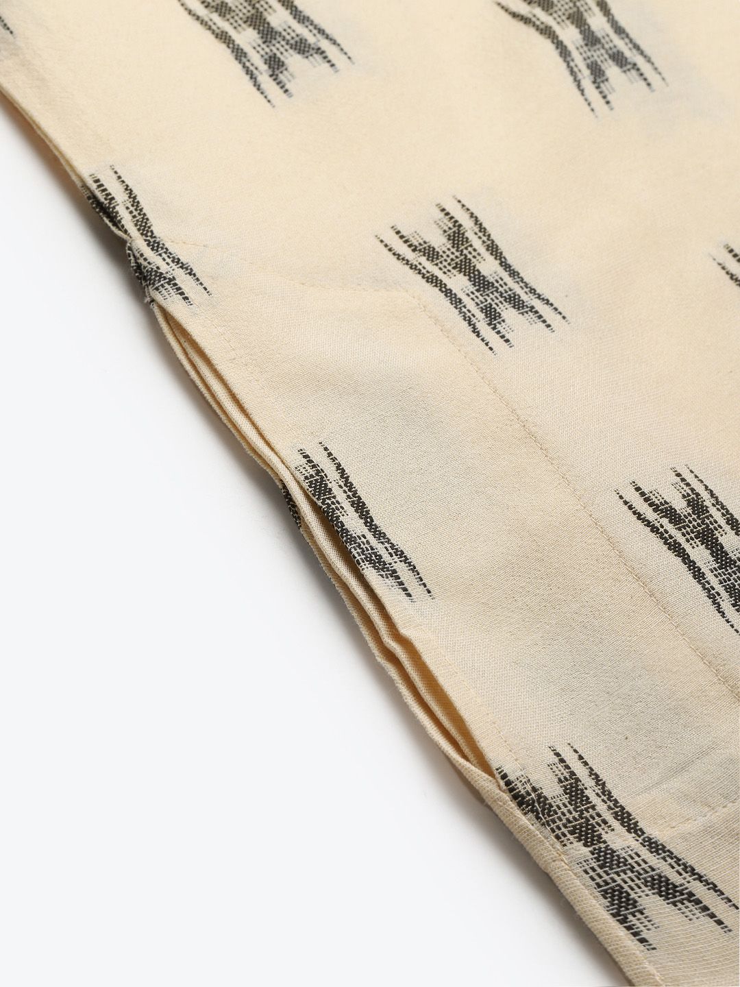 Sojanya Men Beige & Black Ikat Woven Design Pure Cotton Kurta