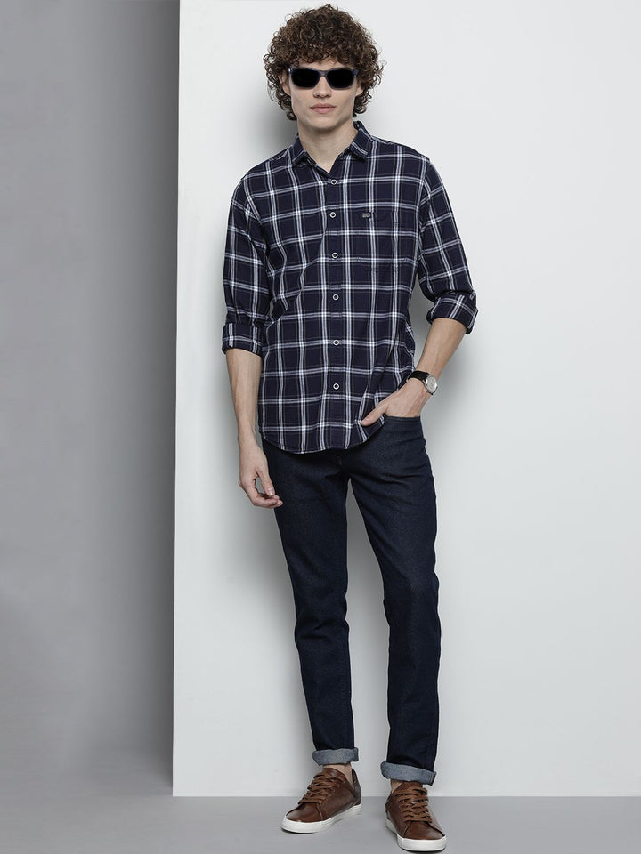 The Indian Garage Co Men Navy Blue Checked Casual Shirt