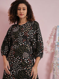 Athena Floral Printed Flutter Sleeve Crepe Maxi Dress