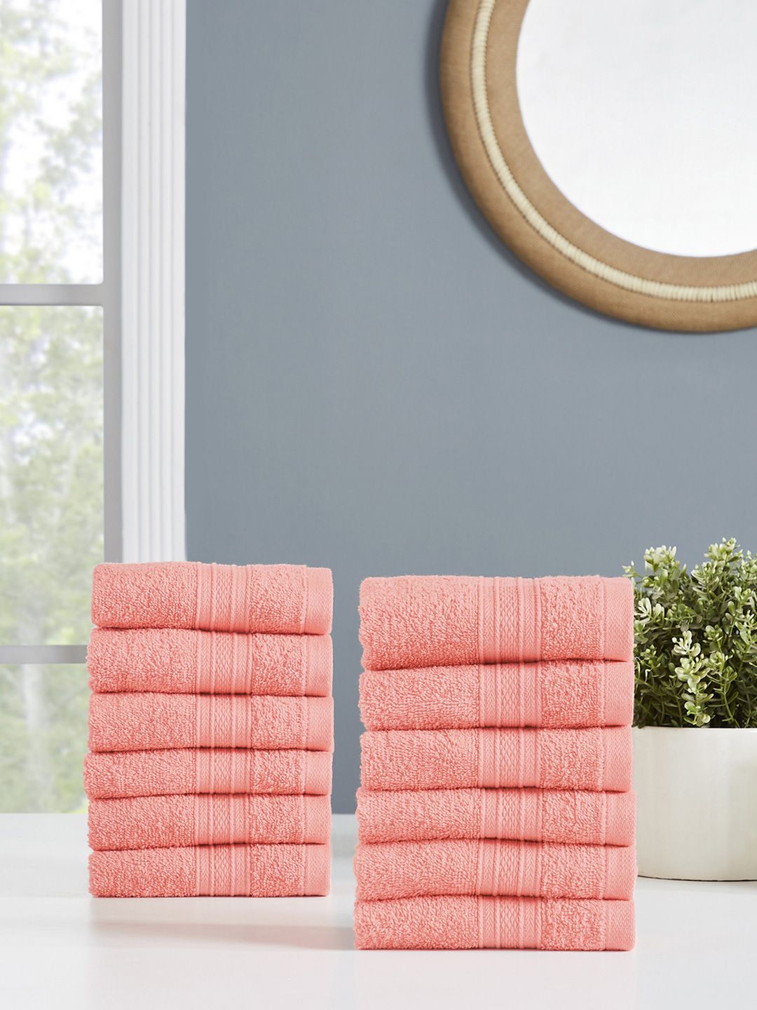 MYTRIDENT 12 Piece Face Towel Set Coral Soft and Plush 100% Cotton 500 GSM