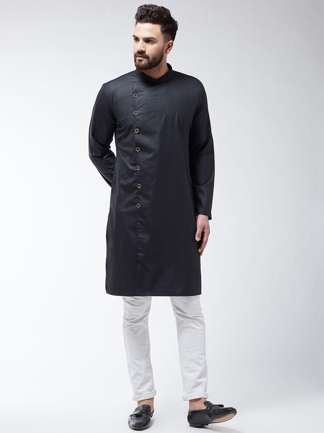 SOJANYA Lelaki Hitam Solid Kurta Lurus