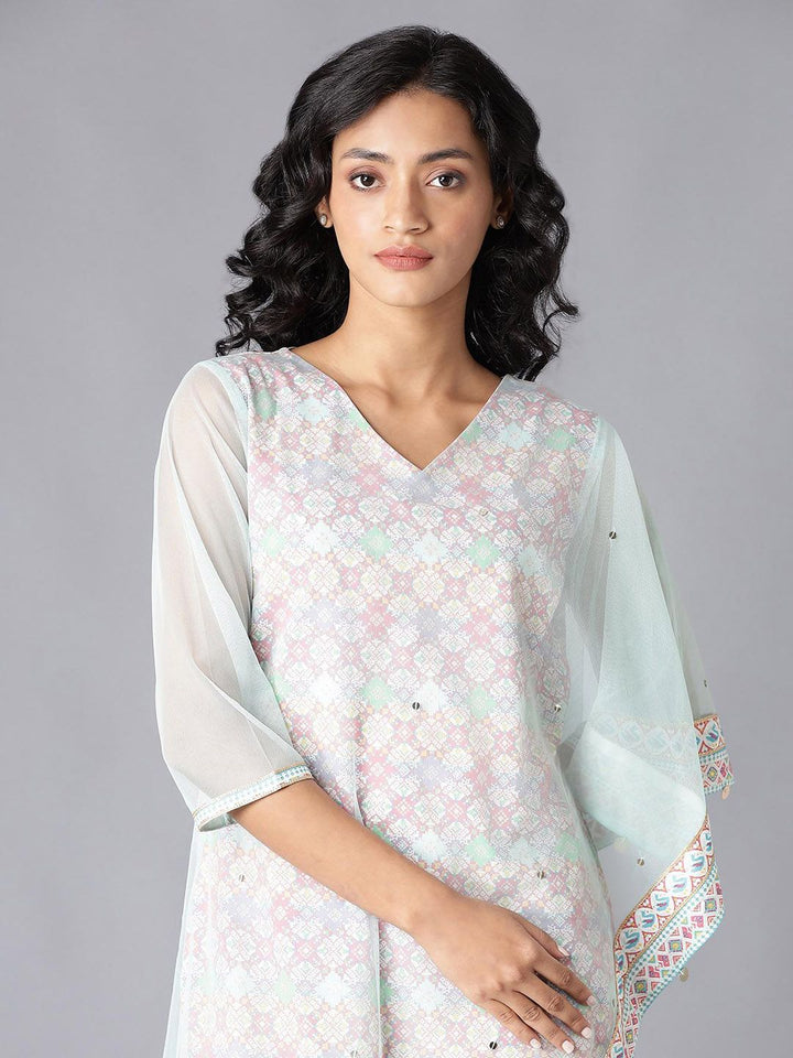 W Women Floral Printed Gotta Patti Kurta with Leggings