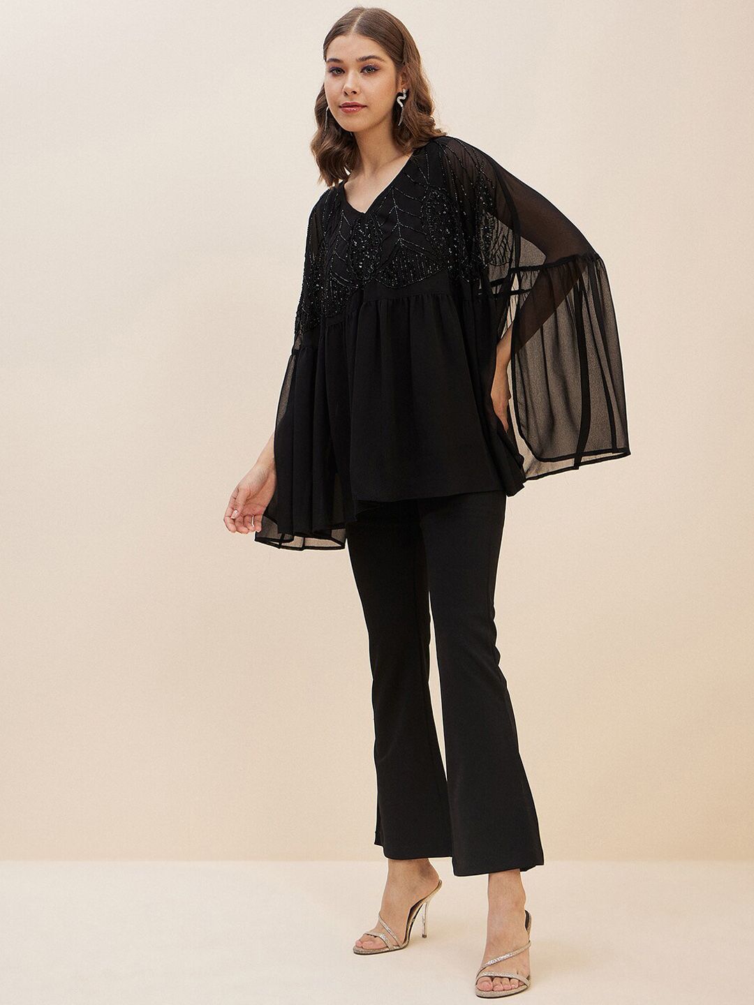 Antheaa Embellished V-Neck Top & Trousers