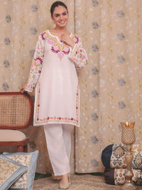 HOUSE OF KARI Floral Embroidered Aari Work Straight Kurta With Trousers