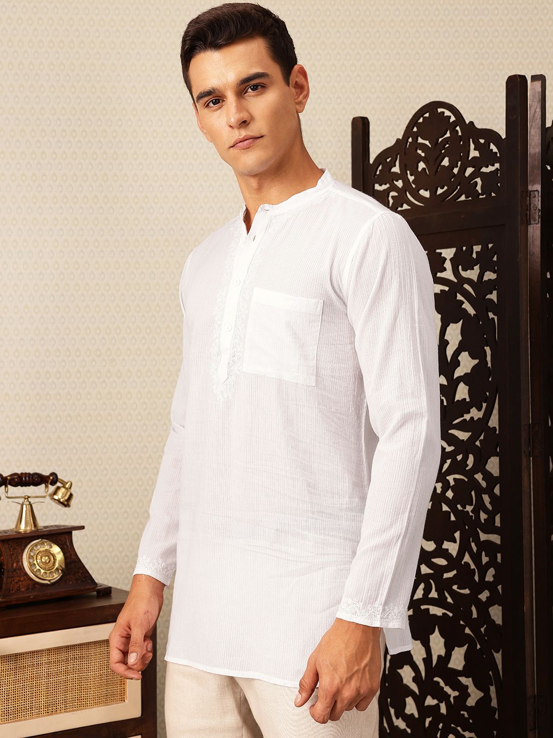 House of Pataudi Striped Pure Cotton Jashn Kurta