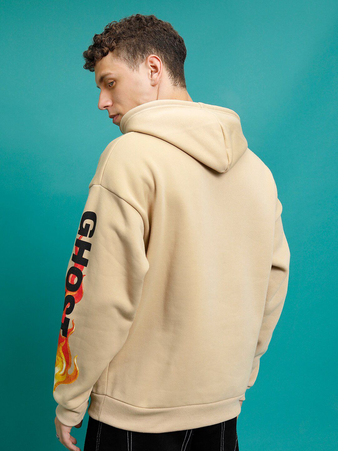 HIGHLANDER Typography Printed Oversized Hooded Pullover Sweatshirt