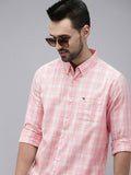 THE BEAR HOUSE Men Pink Slim Fit Tartan Checks Checked Casual Shirt