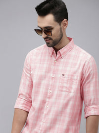 THE BEAR HOUSE Men Pink Slim Fit Tartan Checks Checked Casual Shirt