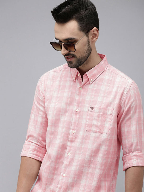 THE BEAR HOUSE Men Pink Slim Fit Tartan Checks Checked Casual Shirt