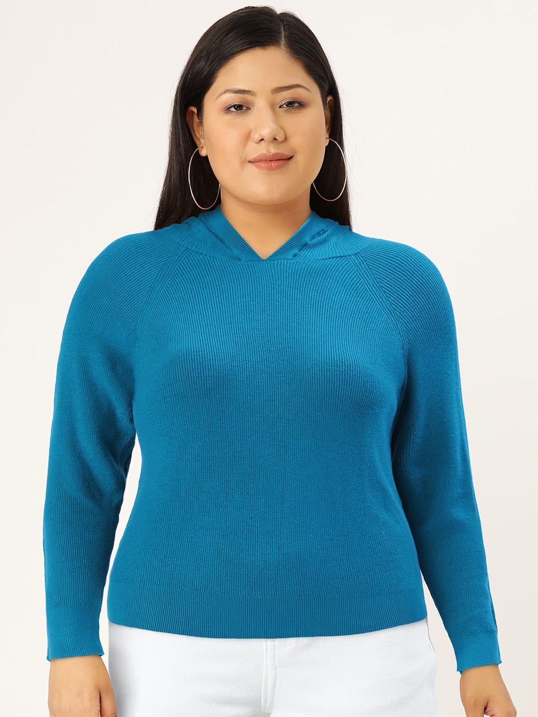 AND Women Blue Solid Hooded T-Shirt