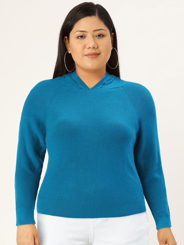 AND Women Blue Solid Hooded T-Shirt