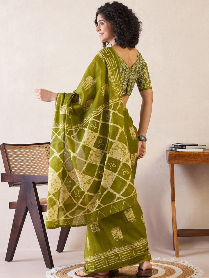 Saree mall Ethnic Motifs Poly Cotton Ready To Wear Bagru Sarees