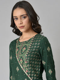W Women Green Glitter Printed Angrakha Jumpsuit