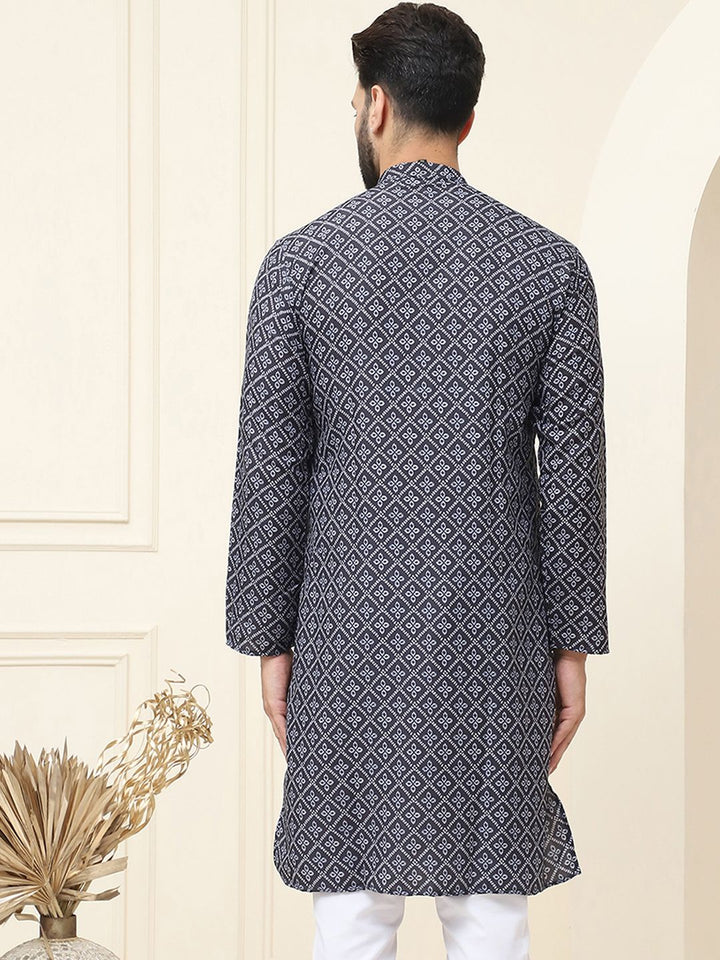 SOJANYA Band Collar Ethnic Motifs Printed Pure Cotton Straight Kurta