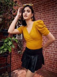 Berrylush Yellow V-Neck Puff Sleeves Top