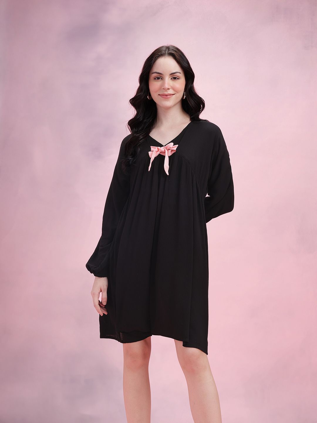 DressBerry Tie-Up Crinkled A-Line Dress