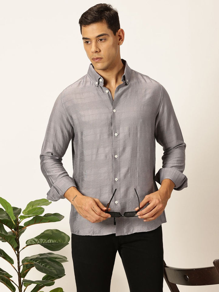 Thomas Scott Men Premium Button-Down Collar Tartan Checked Cotton Slim Fit Casual Shirt