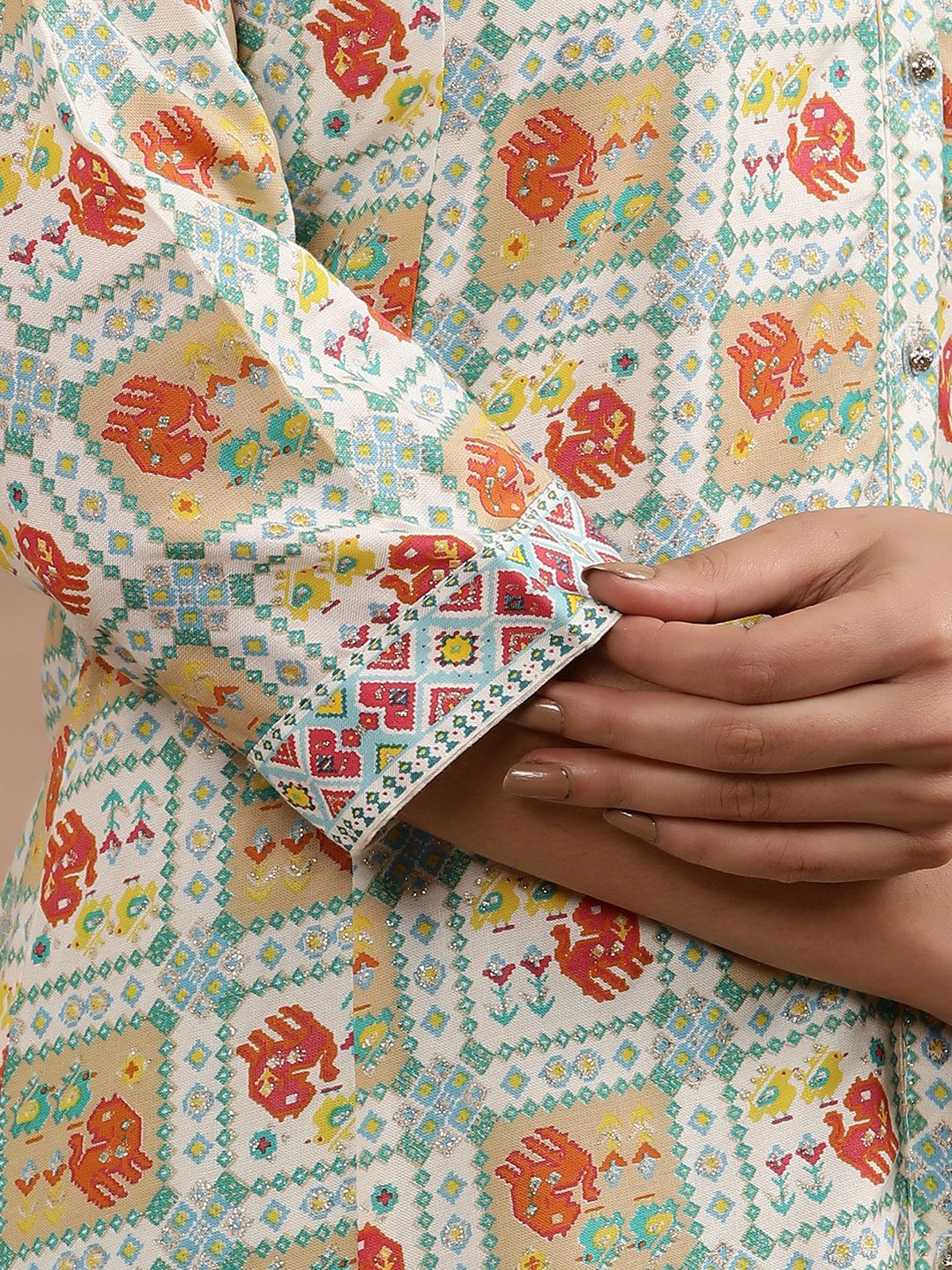 W Ethnic Motifs Printed Mandarin Collar A-Line Kurta With Legging