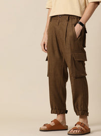 Mr Bowerbird Men Solid Tweed Pleated Cargos Trousers