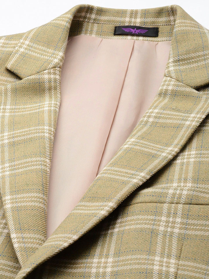 Park Avenue Notched Lapel Single Breasted Checked Slim Fit Formal Blazer