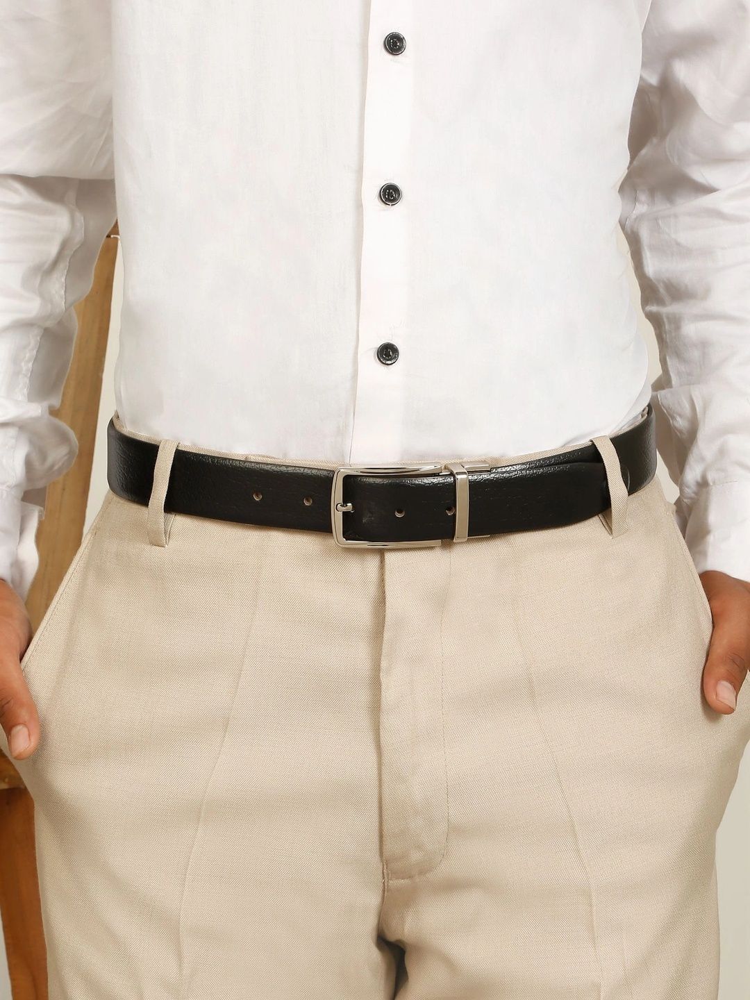 Teakwood Leathers Men Textured Leather Reversible Formal Belt