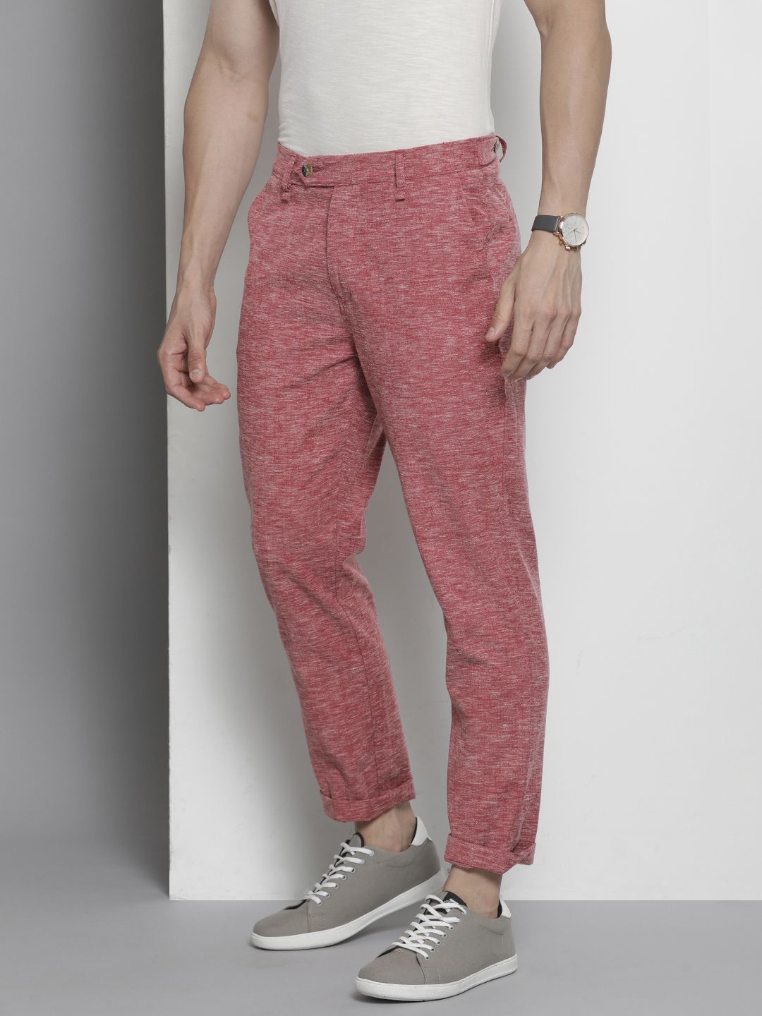 The Indian Garage Co Men Textured Slim Fit Chinos Trousers