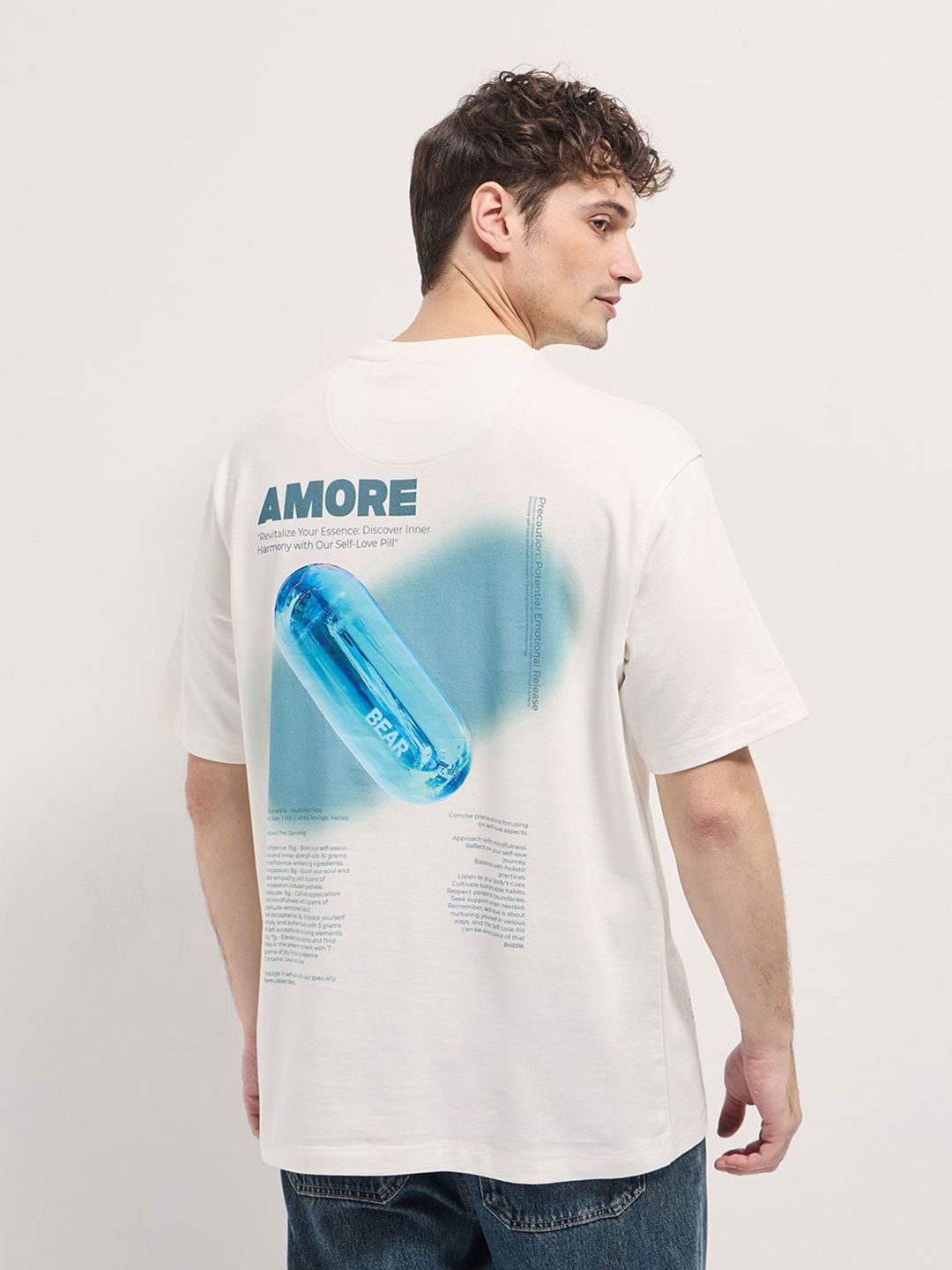 THE BEAR HOUSE Men Graphic Printed Round Neck Cotton Oversized T-shirt
