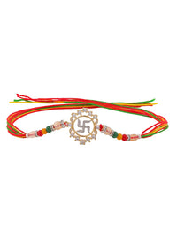 Voylla Radiant Swastika American Diamond Studded & Beaded Thread Rakhi