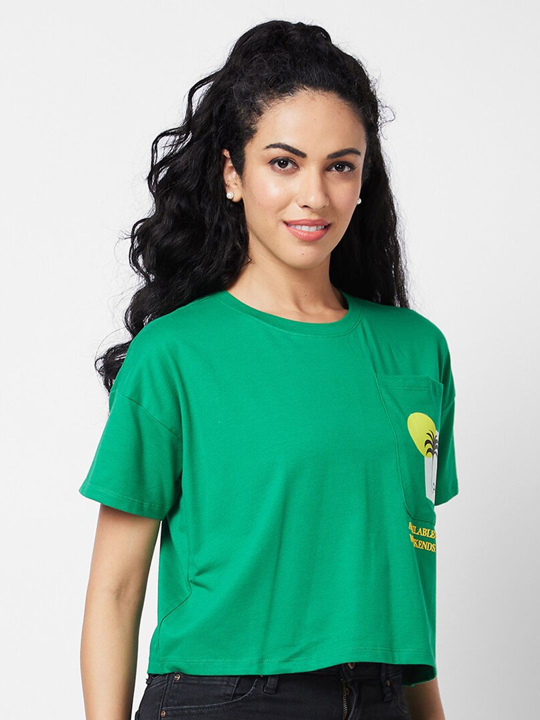 SPYKAR Graphic Printed Round Neck Half Sleeves Cotton Boxy T-shirt