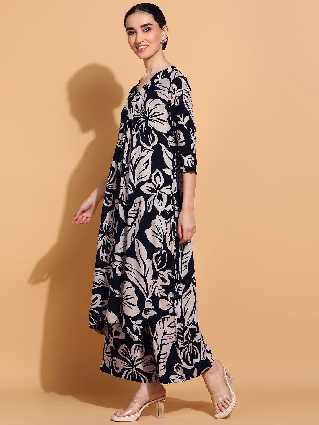 KALINI Floral Printed Straight Kurta with Palazzos