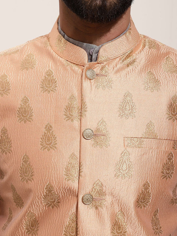 SOJANYA Kurta Rekaan Tenunan Lelaki dengan Churidar dengan Jaket Nehru