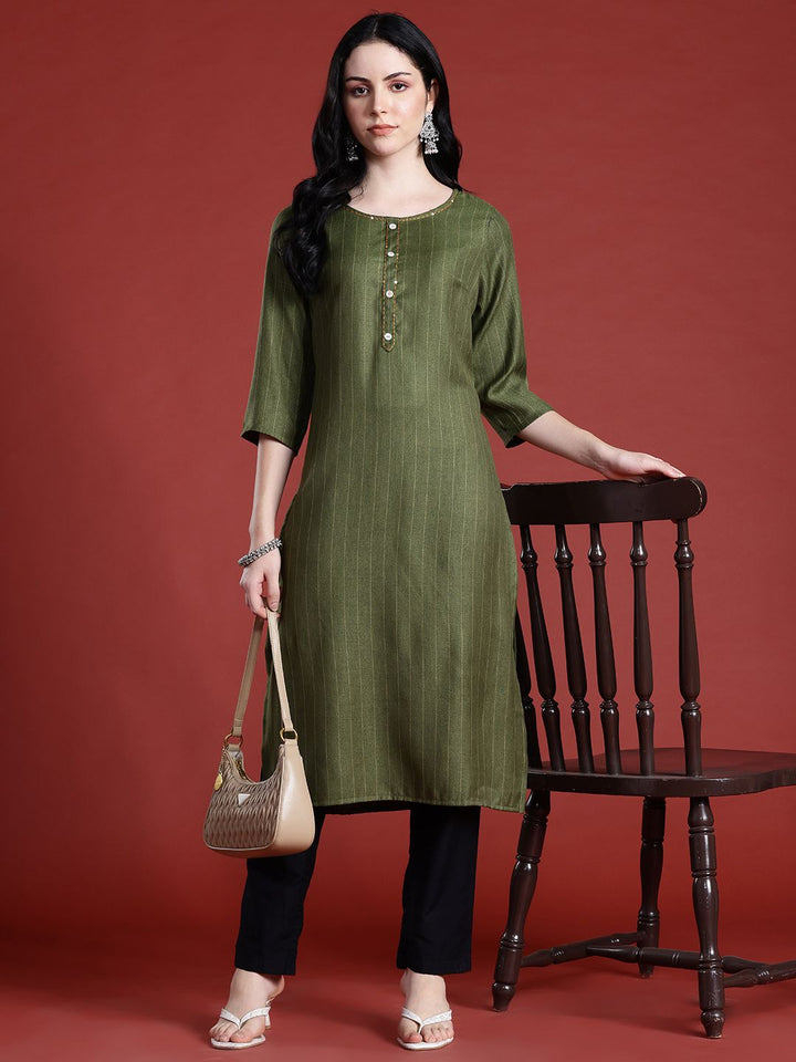 Anouk Striped Sequined Straight Kurta