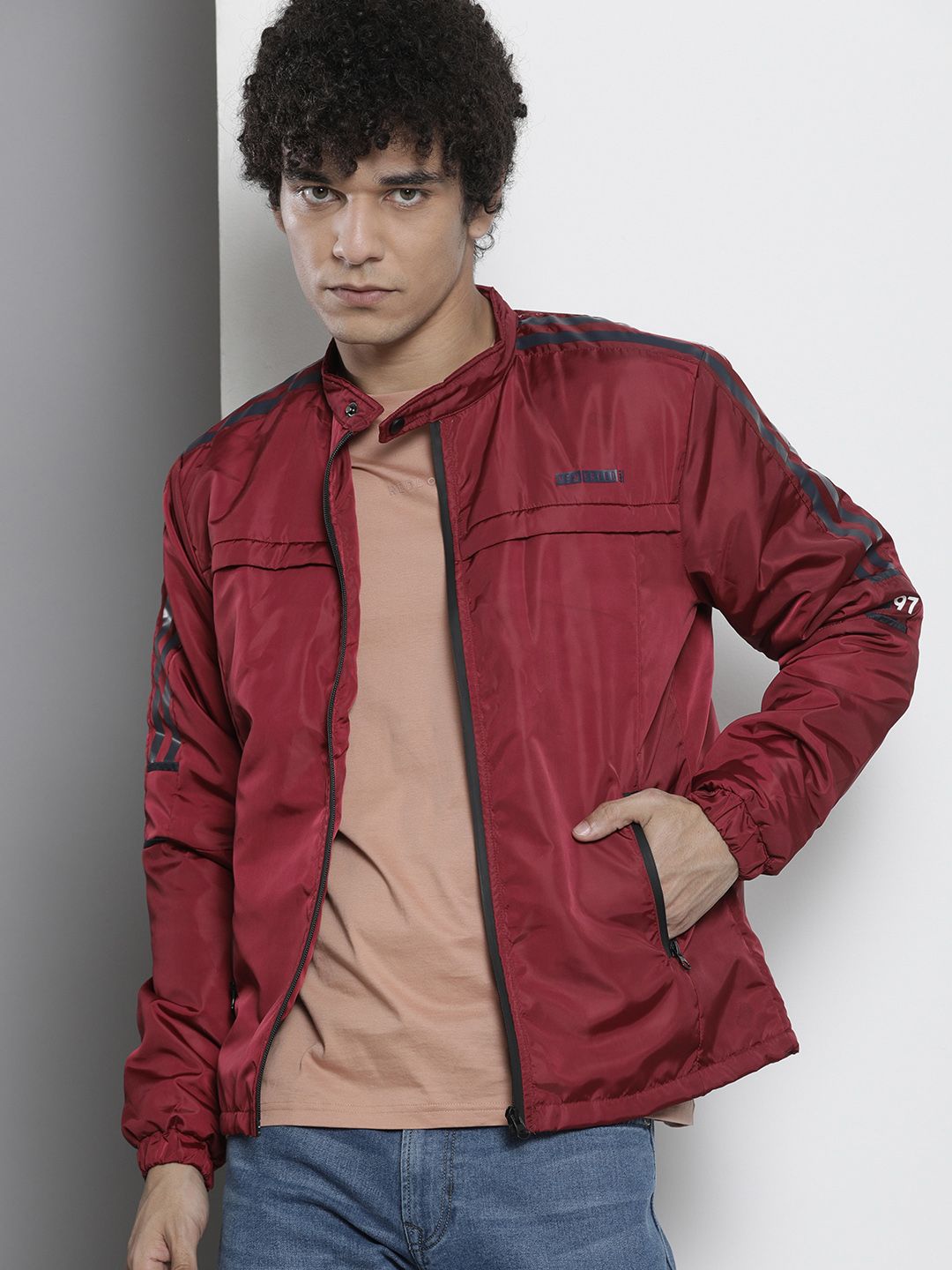 The Indian Garage Co Men Maroon Solid Tailored Jacket