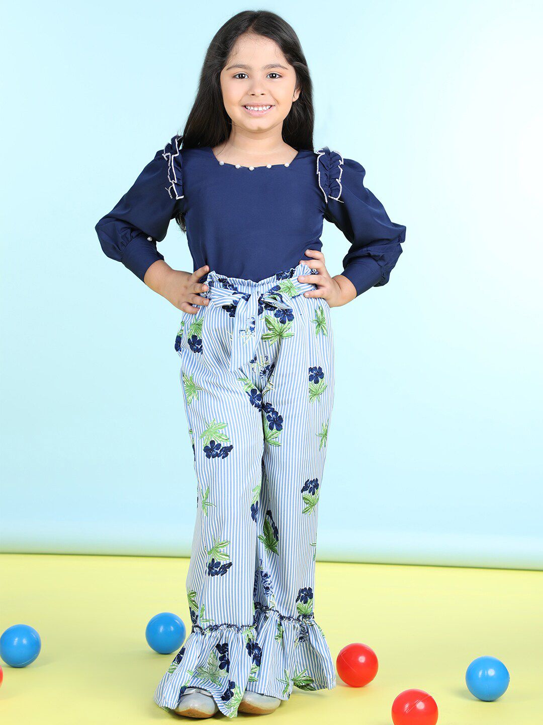 Cutiekins Girls Embellished Top with Palazzos