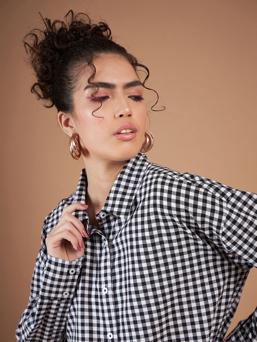 SASSAFRAS Spread Collar Checked Oversized Casual Pure Cotton Shirt
