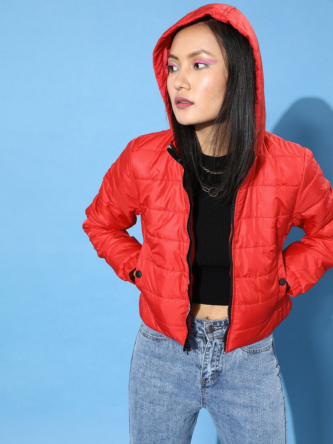 DressBerry Women Gorgeous Red Solid Comfort Quilt Jacket