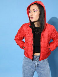 DressBerry Women Gorgeous Red Solid Comfort Quilt Jacket