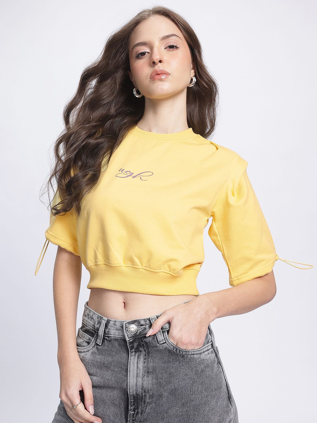 DressBerry Toggled Sleeves Crop Sweatshirt