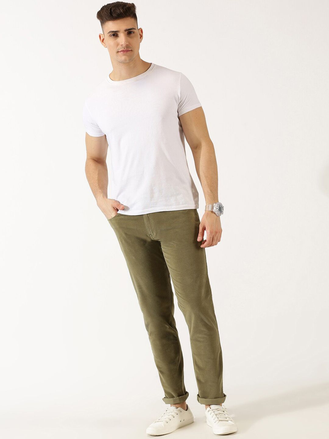 Thomas Scott Men Mid-Rise Regular Fit Corduroy Chinos Trousers