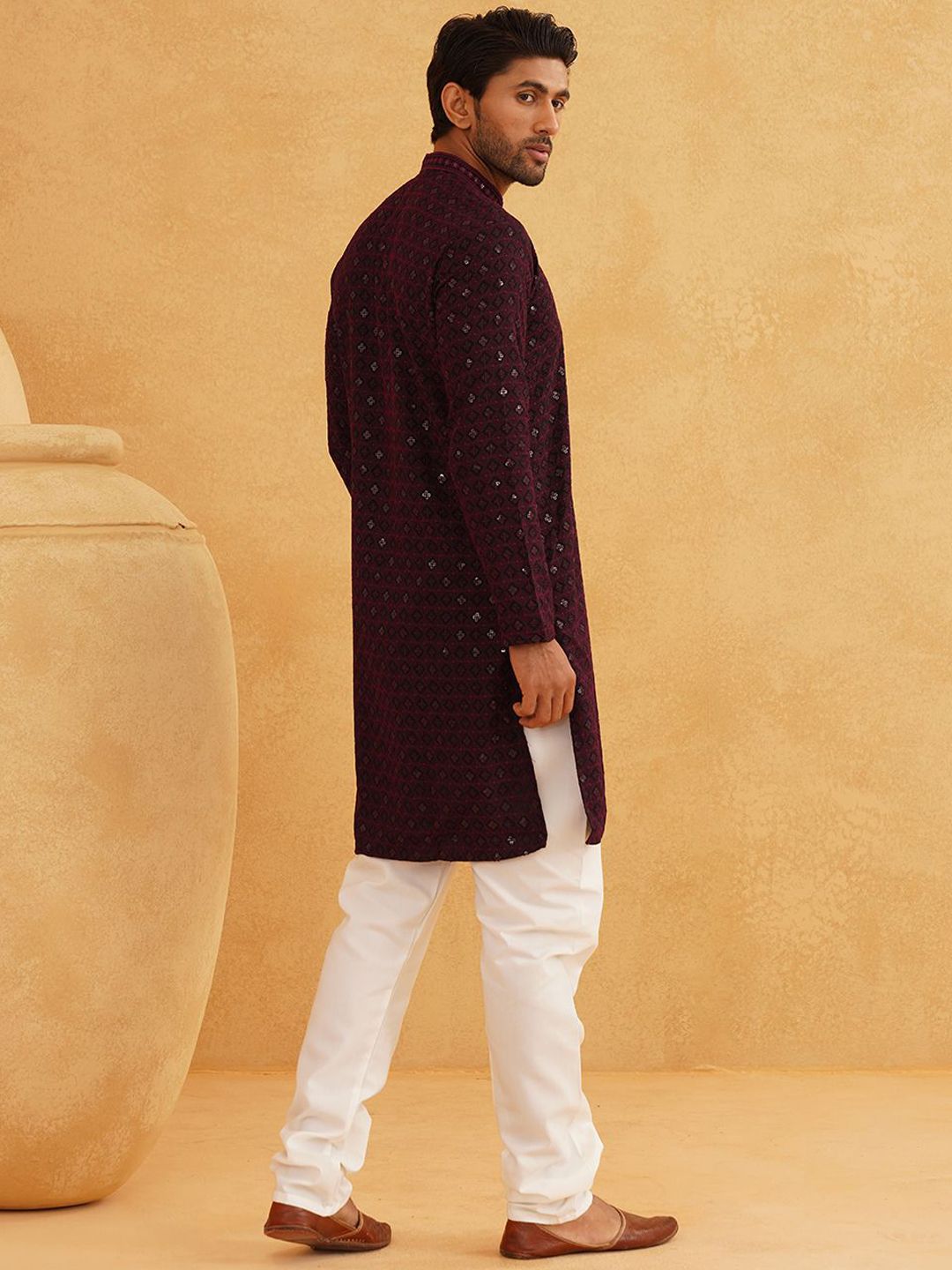 SOJANYA Geometric Embroidered Regular Sequinned Pure Cotton Kurta With Churidar