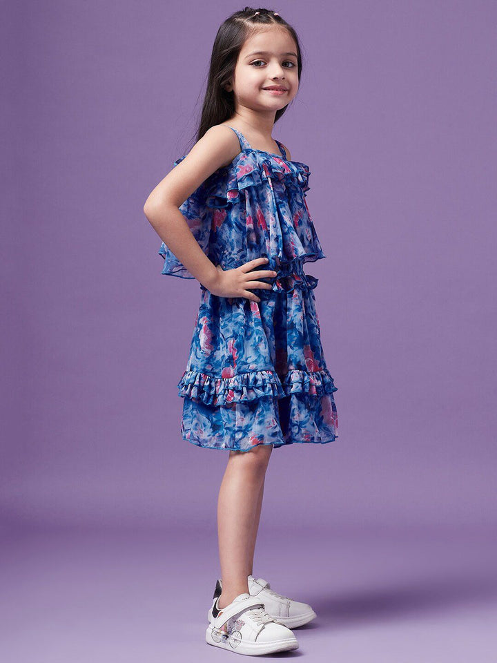 pspeaches Girls Floral Printed Ruffled Chiffon Fit & Flare Dress